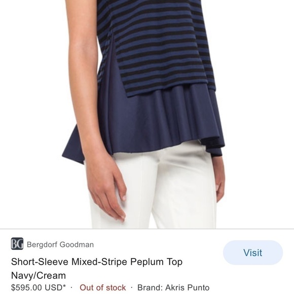 Akris Punto Short Sleeve Mixed Stripe Peplum Top SZ 6 - Picture 7 of 13